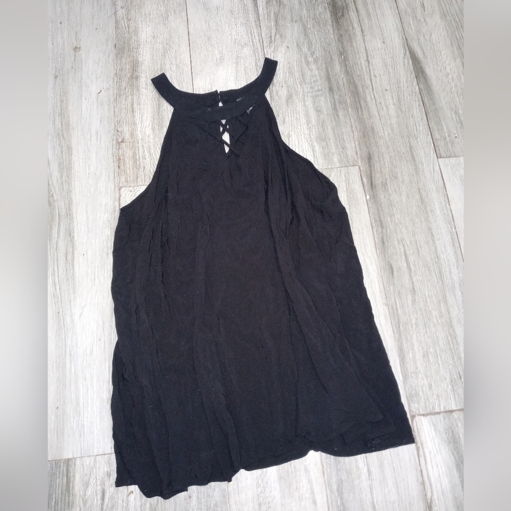 Torrid 2 black sleeveless crisscross peek a boo neck flare bottom blouse